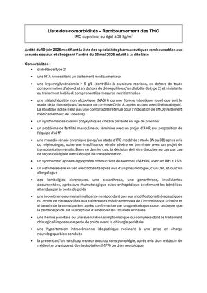 Liste Des Comorbidités – Remboursement Des Tmo