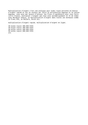 +229 57193023 Démonstration du la multiplication d'argent rapide