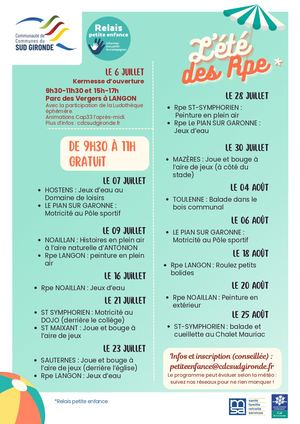 Programme Complet Eté Des Rpe 2026 Cdc Sud Gironde