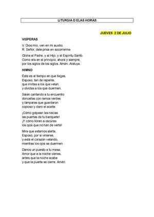 Laudes Y Visperas Del 2 Al 8 De Julio