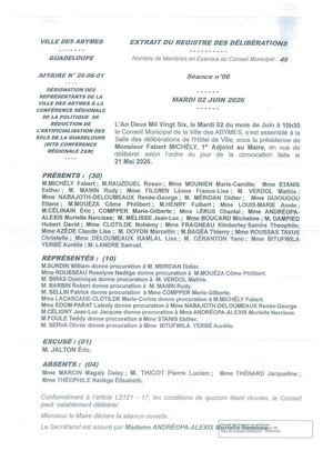 DELIBERATIONS CM DU MARDI 02 JUIN 2026