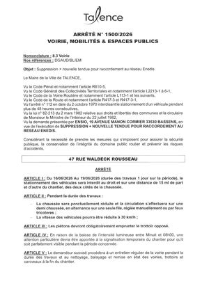 Arrete 1500-2026-Suppression + Nouvelle Tendue Pour Raccordement Enedis 47 Rue Waldeck Rousseau Du 16 Au 19-06-2026-Publié Le 17 06 2026