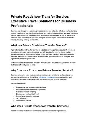Private Roadshow Transfer Service Executive Travel Solutions For Business Professionals