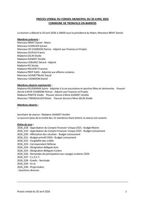 Compte-rendu Conseil municipal du 20-04-2026