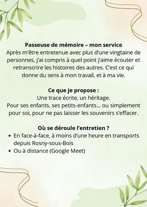 Passeuse de mémoire - Service