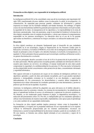 Formación En éTica Digital Y Uso Responsable De La Inteligencia Artificial