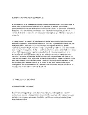 LO BUENO Y LO MALO DEL INTERNET