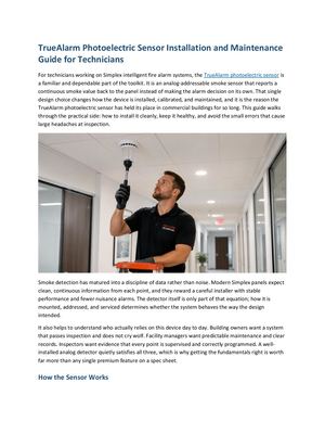 True Alarm Photoelectric Sensor Installation And Maintenance Guide For Technicians