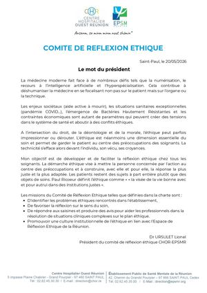 Comite Reflexion Ethique Le Mot Du Président 2026