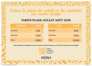Tarifs plage juillet / août