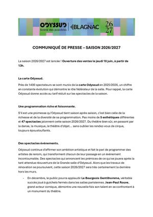 Communiqué De Presse Saison 26/27