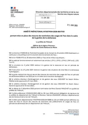 Arrêté Préfectoral Ddtm34 2026 06 17151