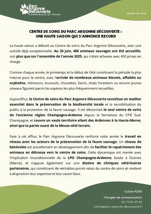 Communiqué de Presse - Haute saison pour le Centre de Soins