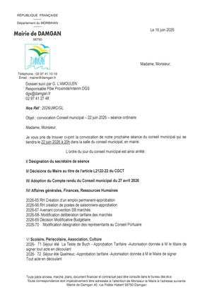 Convocation Conseil Municipal 22 Juin 2026