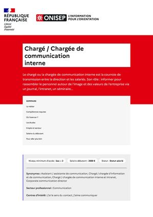 Charge Chargee De Communication Interne Onisep