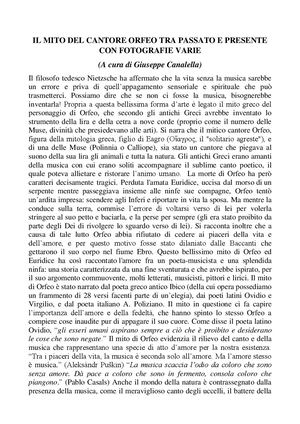 Il Mito Del Cantore Orfeo Tra Passato E Presente Con Fotografie Varie