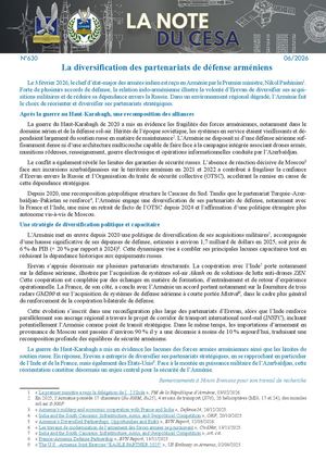 LA NOTE DU CESA N°630 La Diversification Des Partenariats De Défense Arméniens