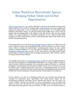Indian Workforce Recruitment Agency I