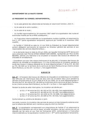 Arrete 2026rd 407 Deviation Rd 44 Commune De Saint Pardoux Le Lac