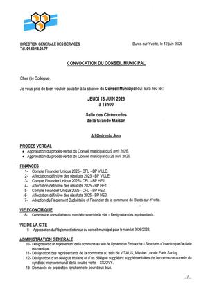 +++CONVOCATION - Conseil Municipal 18 06 2026