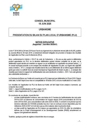 14- NOTICE+PROJETDELIB - PRESENTATION DU BILAN DU PLAN LOCAL D’URBANISME (PLU).