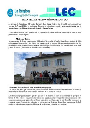 Bilan Projet Région Mémoire 2026