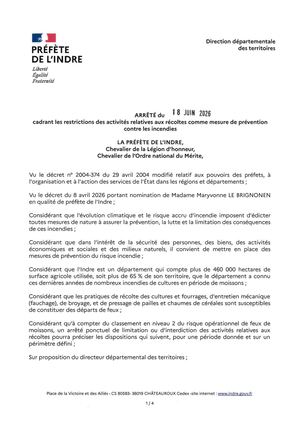 ARRÊTÉ INCENDIE MOISSONS 2026