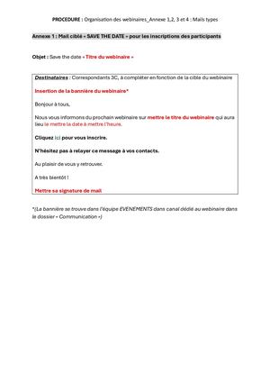 Procédure Webinaire Annexes Pôle Organisateur