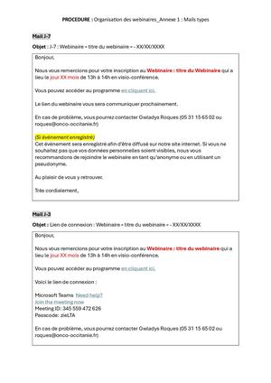 Procédure Webinaire Annexes Pôle Communication