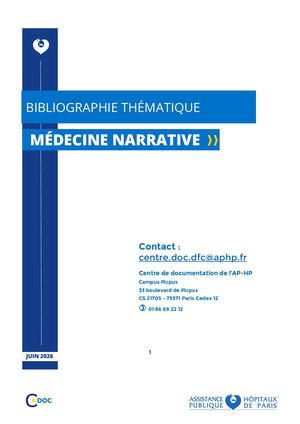 Bibliographie Médecine Narrative Juin 2026