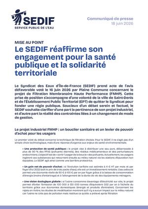 Communiqué de presse | Le SEDIF réaffirme son engagement pour la santé publique et la solidarité territoriale