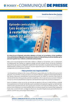 CP canicule écoles Poissy - Lundi 22 juin 2026