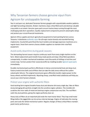 Why Tanzanian farmers choose genuine vipuri from Agricom for unstoppable farming