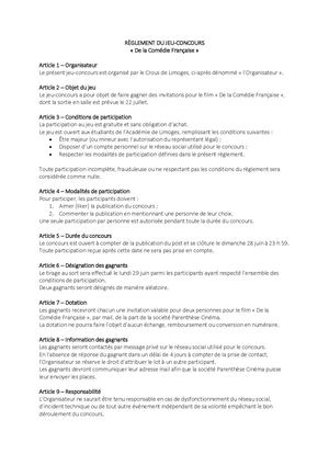 Règlement Du Jeu-Concours "De la comédie française"