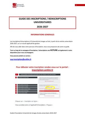 Guide D'inscription 2026 2027 Unilim