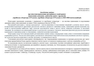 Про підсумки внутрішнього моніторингу з української та зарубіжної літератури за 2025 2026