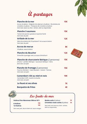 Menus Guinguette 2026
