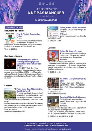 Agenda de la semaine en Sud Luberon