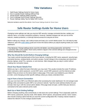 Router Settings Safely Article