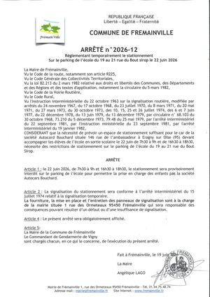 Arrêté N°2026 12 Parking Ecole