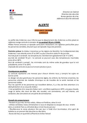 Bulletin Alerte Orange Canicule 19 06 2026