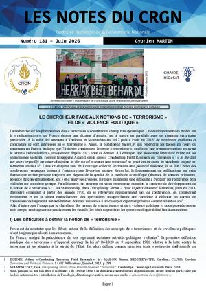 Note N° 131  - Le chercheur face aux notions de "terrorisme" et de "violence politique"