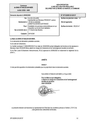 DP 26 Q 0137 - Arrêté