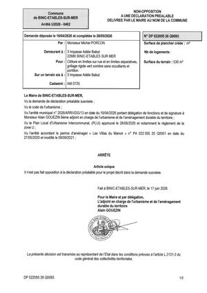 DP 26 Q 0093 - Arrêté