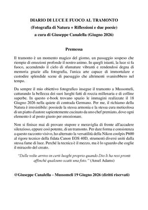 Diario Di Luce E Fuoco Al Tramonto Di Giuseppe Canalella 19 Giugno 2026