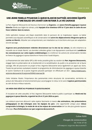 Communiqué de Presse - Baguage Argonne Pygargue à queue blanche