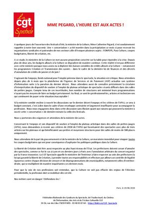 Cp Cgtspectacle Mme Pégard, L’heure Est Aux Actes !