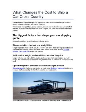 What Changes The Cost To Ship A Car Cross Country