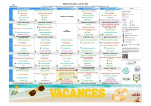Menu de juillet 2026