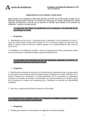 Borrador Plan De Mejora Curso 26 27